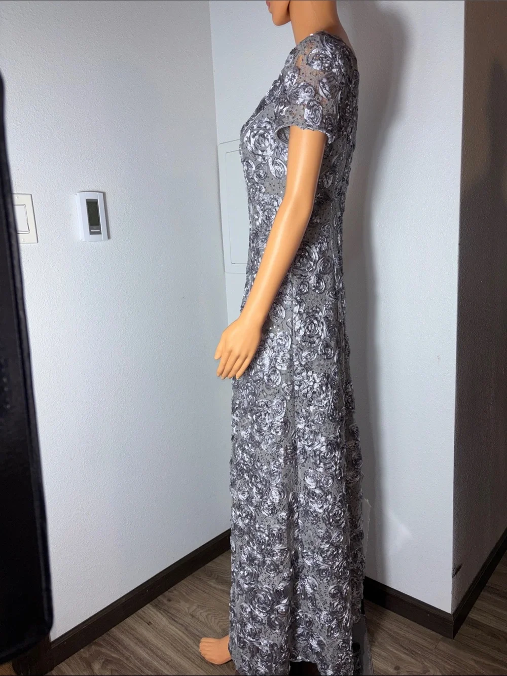 Alex Evenings Silver Floral Sequin Maxi Dress - Picture 5 of 5